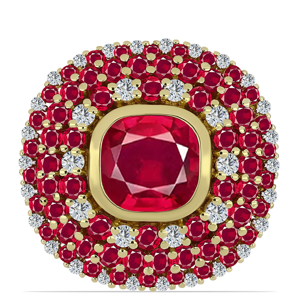 Anel de Prata com Banho de Ouro com Rubi de Madagáscar e Topázio Branco  Contraste: Cabeca de Veado (800) 1 