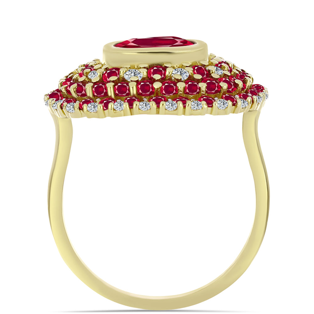Anel de Prata com Banho de Ouro com Rubi de Madagáscar e Topázio Branco  Contraste: Cabeca de Veado (800) 2 