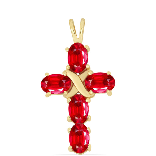 Cruz Pendente de Prata com Banho de Ouro com Ágata Vermelha