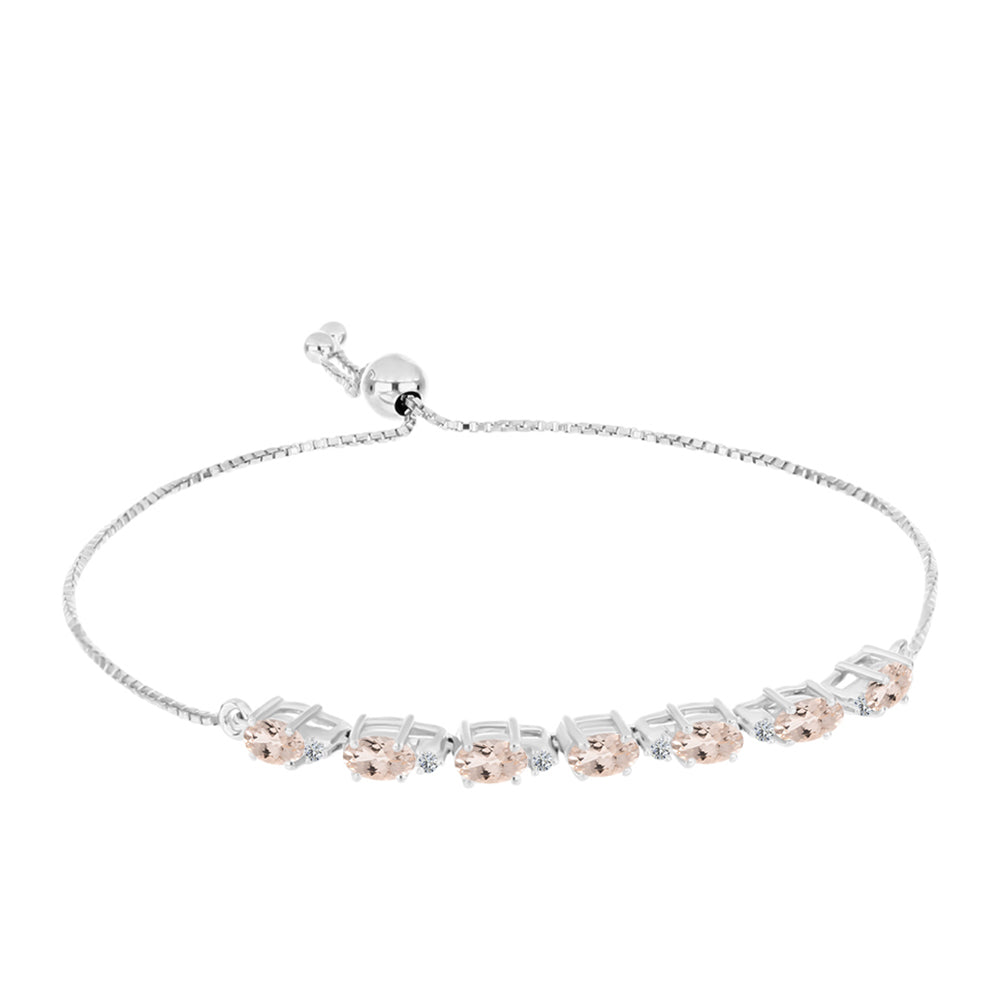 Pulseira de Prata com Morganita de Gozareh e Topázio Branco  Contraste: Cabeca de Veado (800)