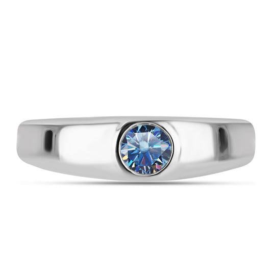 Anel de Prata com Moissanite Azul Oceano