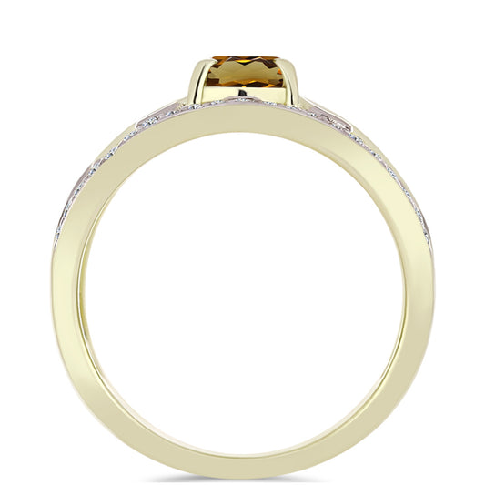 Anel de Prata com Banho de Ouro com Quartzo Cognac e Topázio Branco  Contraste: Cabeca de Veado (800)