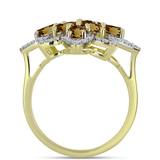 Anel de Prata com Banho de Ouro com Quartzo Cognac e Topázio Branco  Contraste: Cabeca de Veado (800)