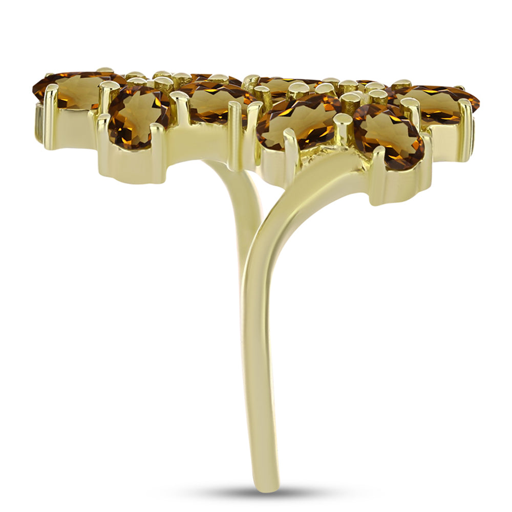 Anel de Prata com Banho de Ouro com Quartzo Cognac  Contraste: Cabeca de Veado (800) 4 