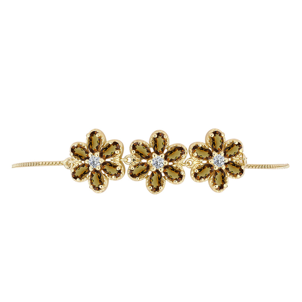Pulseira de Prata com Banho de Ouro com Quartzo Cognac e Topázio Branco  Contraste: Cabeca de Veado (800)