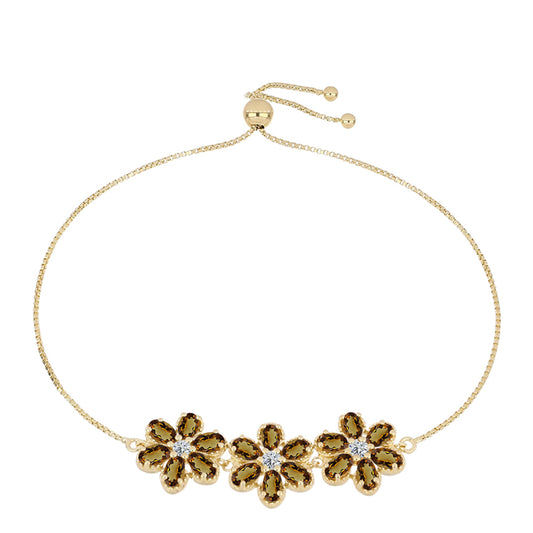 Pulseira de Prata com Banho de Ouro com Quartzo Cognac e Topázio Branco  Contraste: Cabeca de Veado (800)