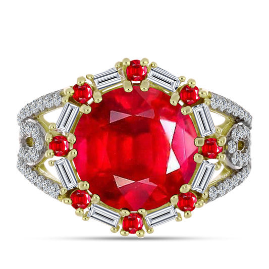 Anel de Prata com Banho de Ouro com Ágata Vermelha e Zircão Branco  Contraste: Cabeca de Veado (800)