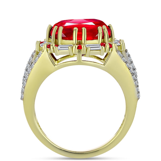 Anel de Prata com Banho de Ouro com Ágata Vermelha e Zircão Branco  Contraste: Cabeca de Veado (800)