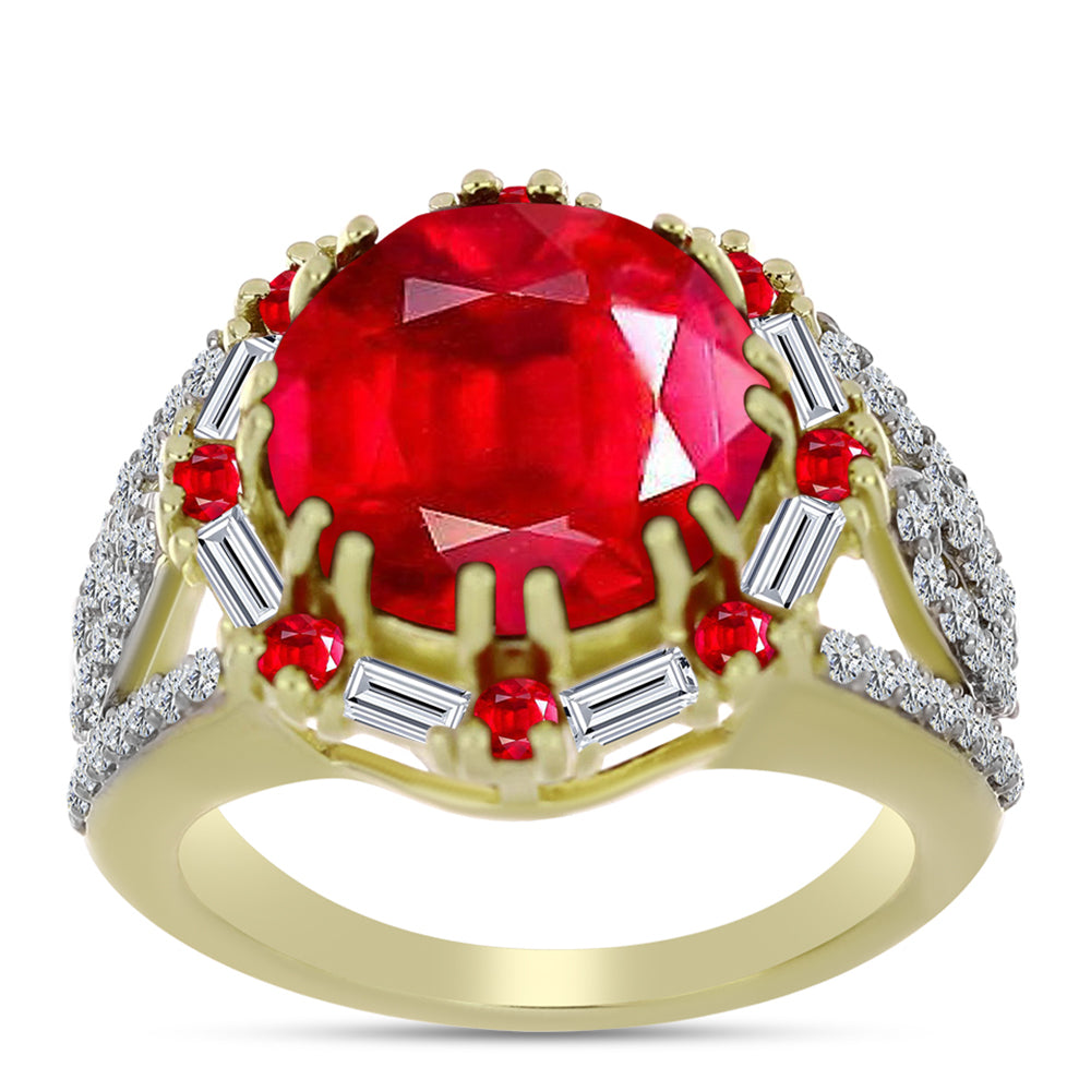 Anel de Prata com Banho de Ouro com Ágata Vermelha e Zircão Branco  Contraste: Cabeca de Veado (800) 3 