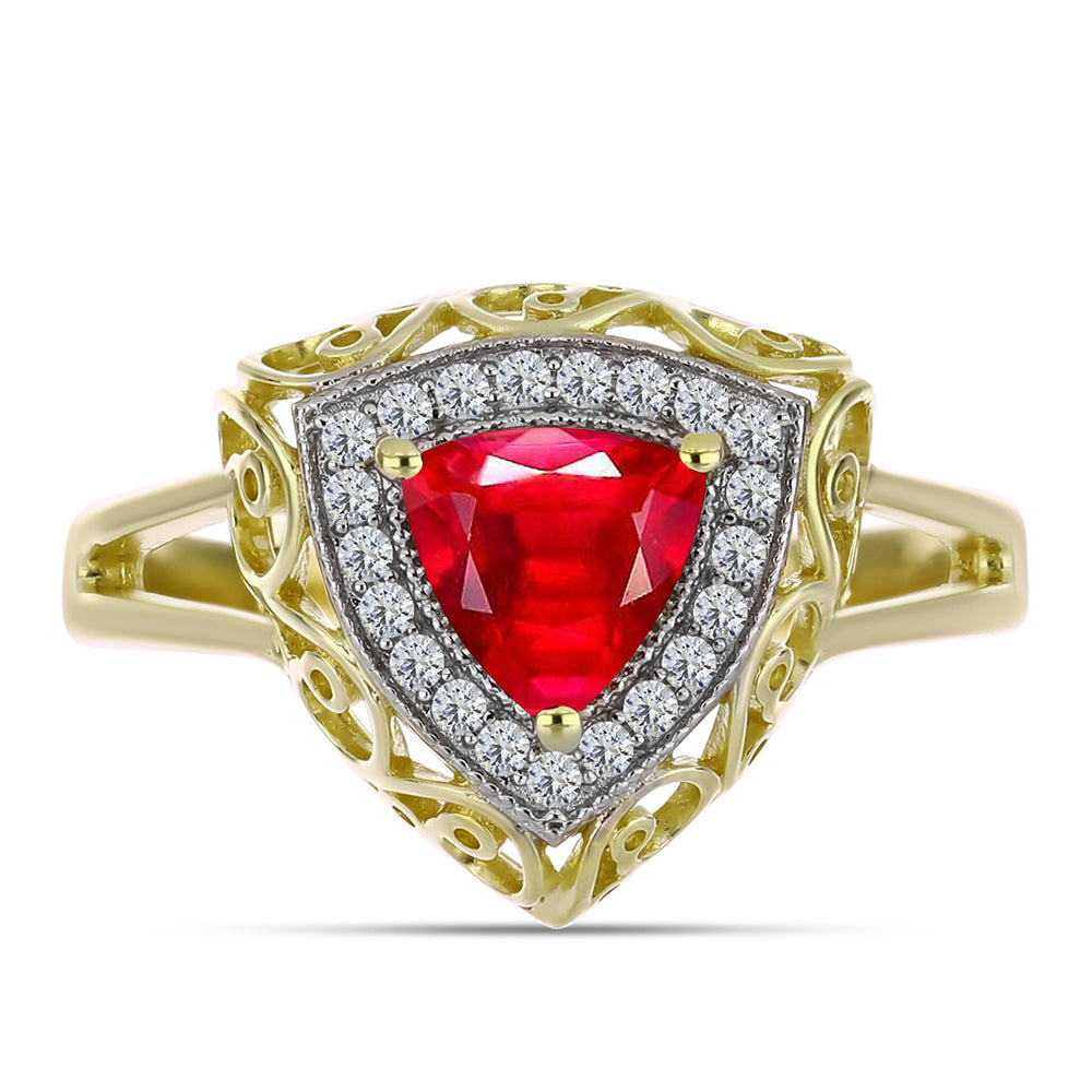 Anel de Prata com Banho de Ouro com Ágata Vermelha e Topázio Branco  Contraste: Cabeca de Veado (800) 1 