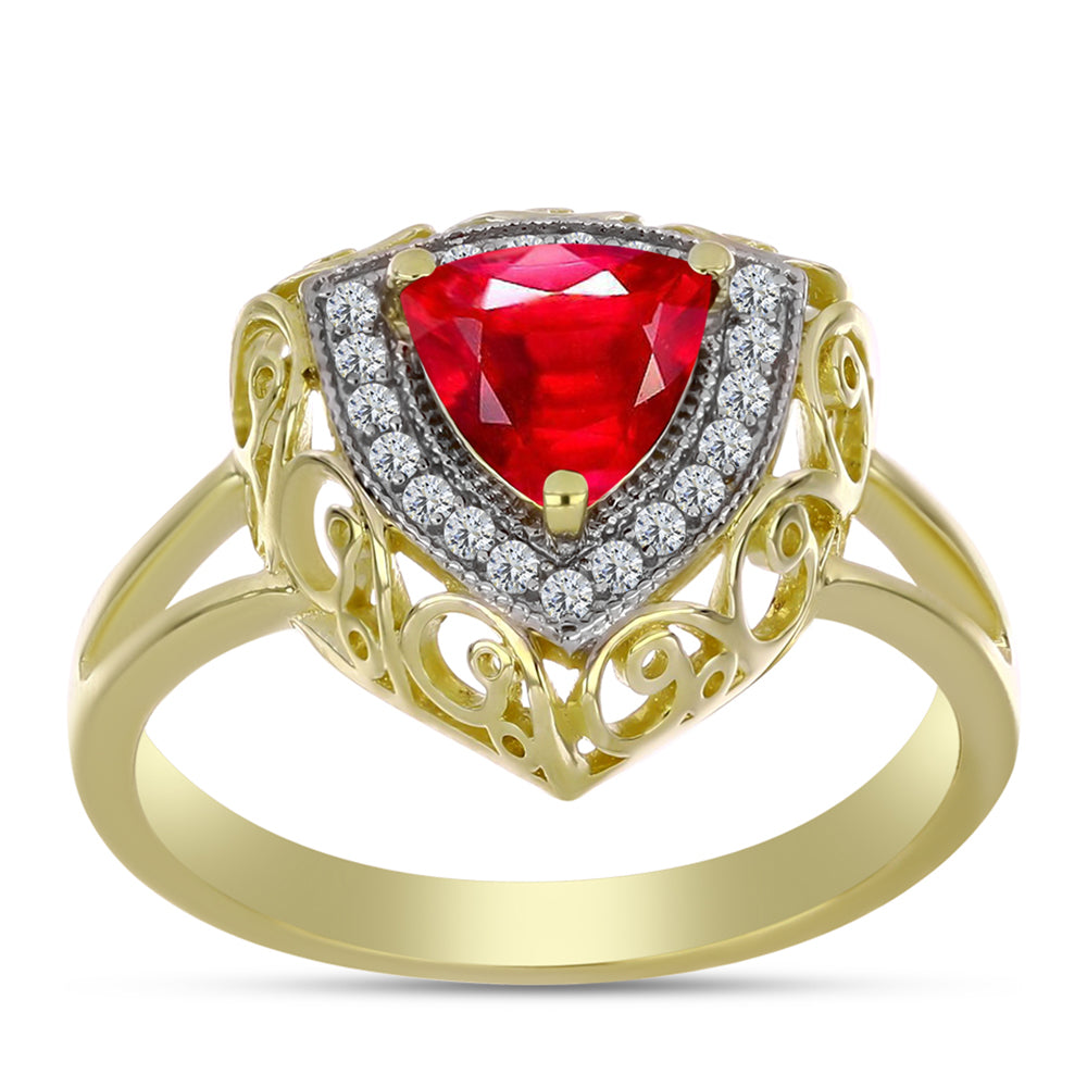 Anel de Prata com Banho de Ouro com Ágata Vermelha e Topázio Branco  Contraste: Cabeca de Veado (800)