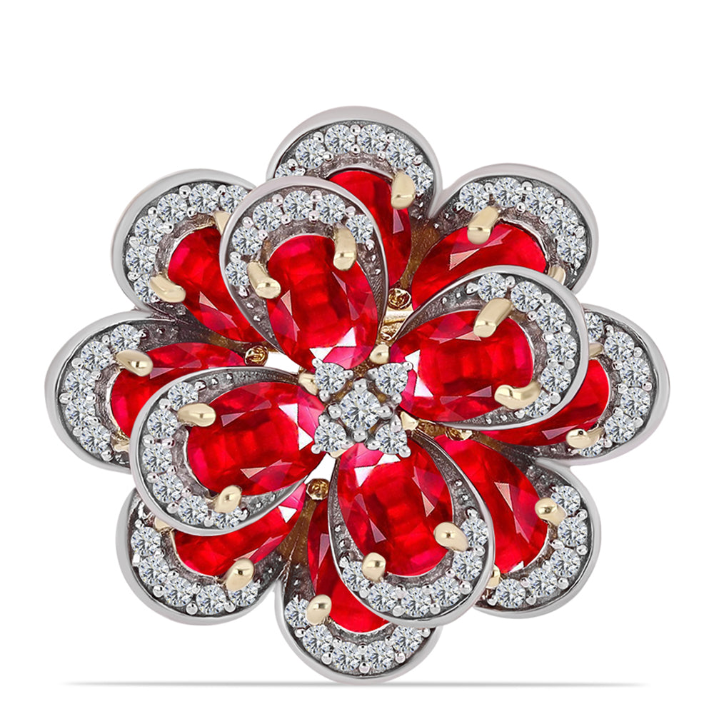 Anel de Prata com Banho de Ouro com Ágata Vermelha e Topázio Branco  Contraste: Cabeca de Veado (800)