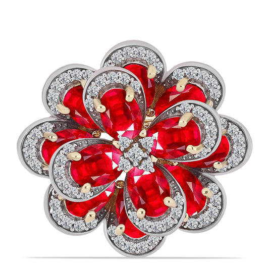 Anel de Prata com Banho de Ouro com Ágata Vermelha e Topázio Branco  Contraste: Cabeca de Veado (800)