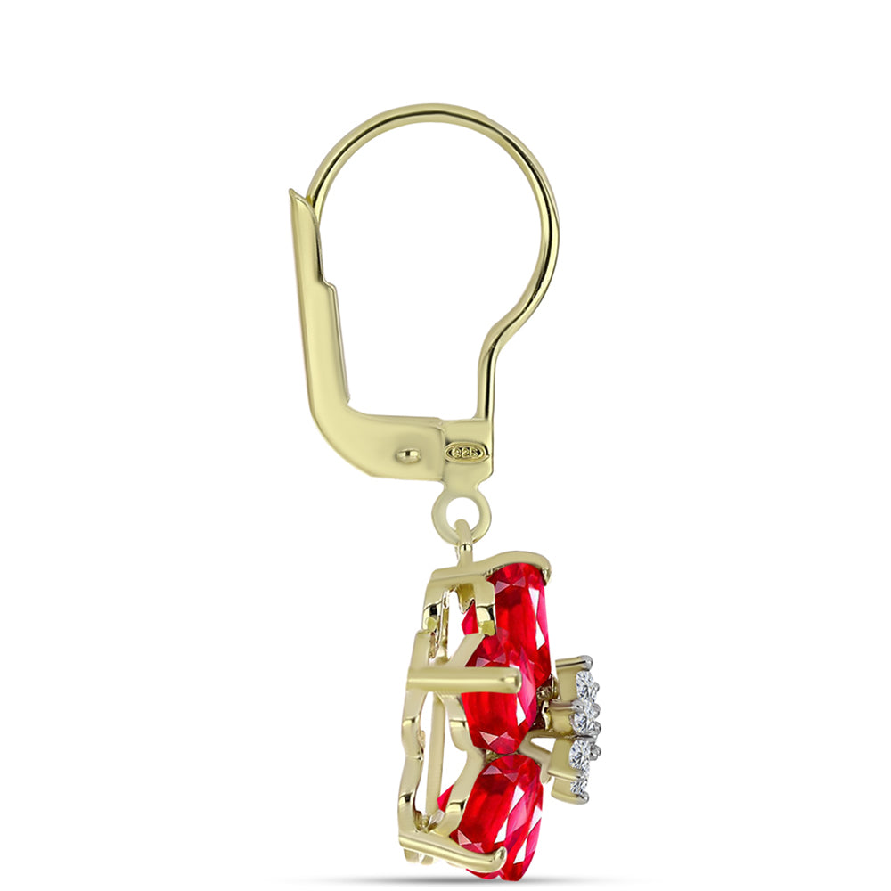 Brincos de Prata com Banho de Ouro com Ágata Vermelha e Topázio Branco