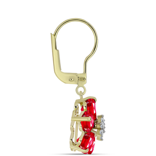 Brincos de Prata com Banho de Ouro com Ágata Vermelha e Topázio Branco