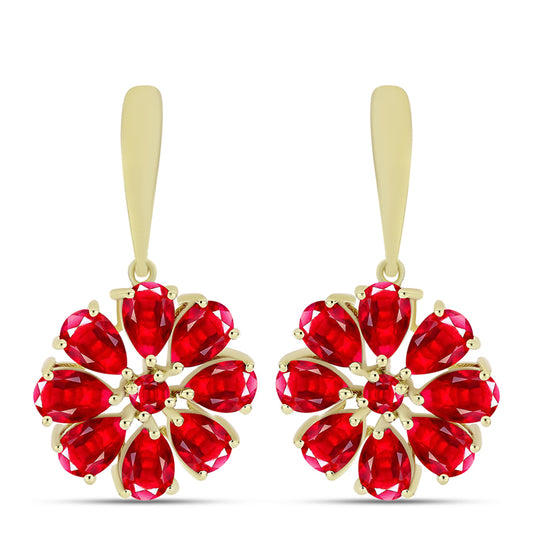 Brincos de Prata com Banho de Ouro com Ágata Vermelha