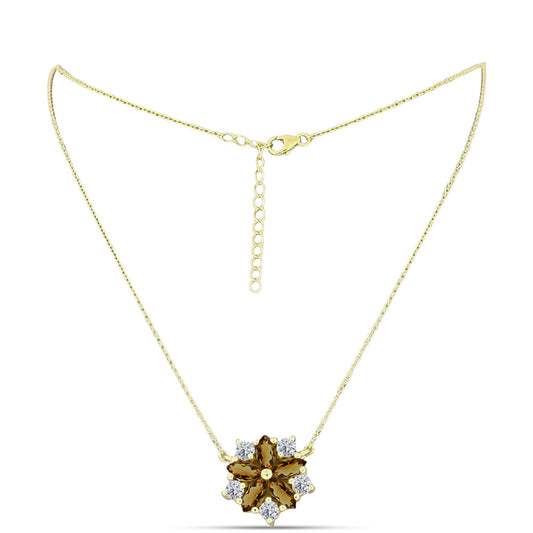 Colar de Prata com Banho de Ouro com Quartzo Cognac e Topázio Branco  Contraste: Cabeca de Veado (800)