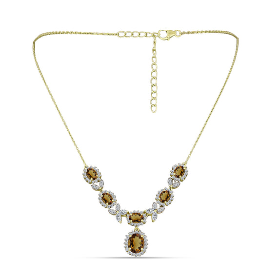 Colar de Prata com Banho de Ouro com Quartzo Cognac e Topázio Branco  Contraste: Cabeca de Veado (800)