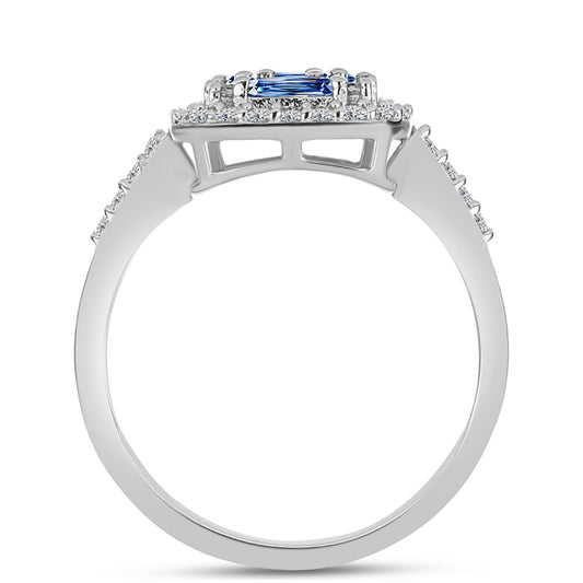 Anel de Prata com Moissanite Azul Oceano e Topázio Branco