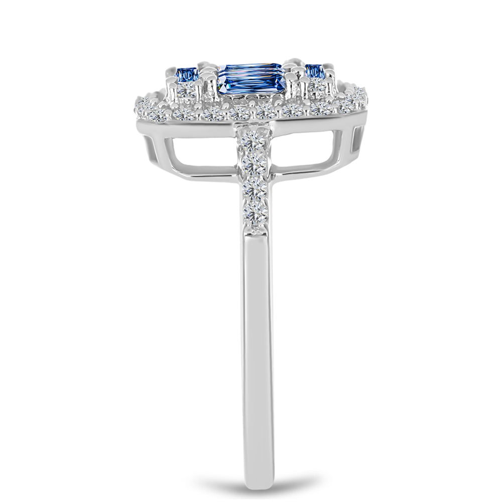 Anel de Prata com Moissanite Azul Oceano e Topázio Branco 4 
