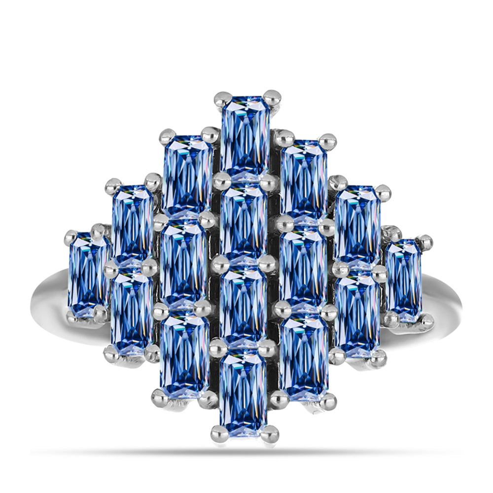 Anel de Prata com Moissanite Azul Oceano  Contraste: Cabeca de Veado (800)