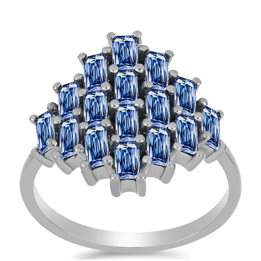 Anel de Prata com Moissanite Azul Oceano  Contraste: Cabeca de Veado (800) 3 