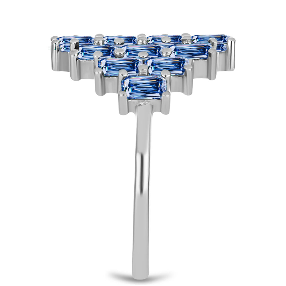 Anel de Prata com Moissanite Azul Oceano  Contraste: Cabeca de Veado (800) 4 