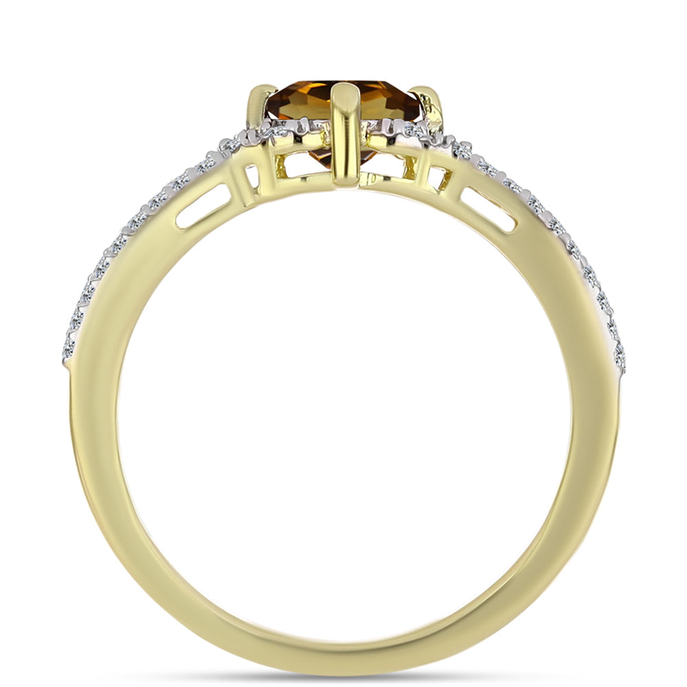 Anel de Prata com Banho de Ouro com Quartzo Cognac e Topázio Branco 3 