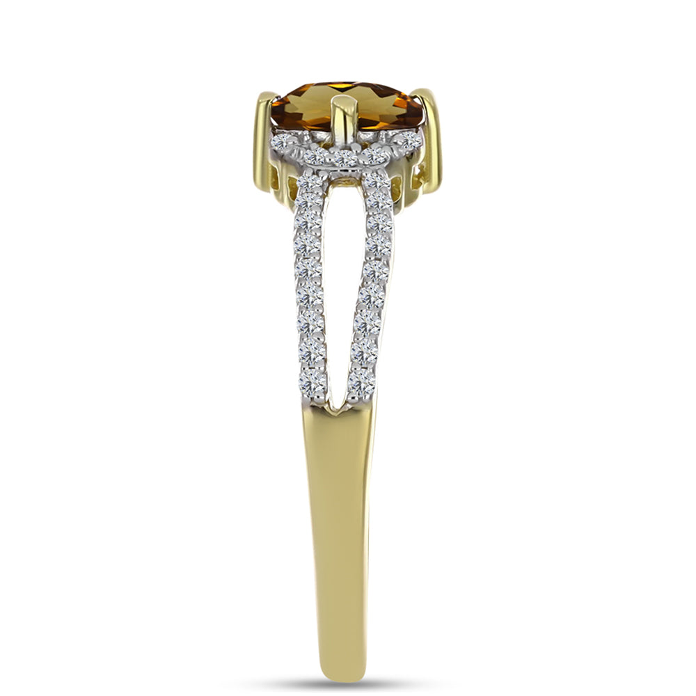 Anel de Prata com Banho de Ouro com Quartzo Cognac e Topázio Branco