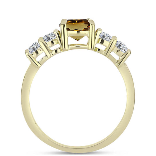 Anel de Prata com Banho de Ouro com Quartzo Cognac e Topázio Branco