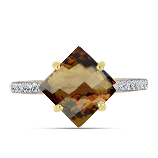 Anel de Prata com Banho de Ouro com Quartzo Cognac e Topázio Branco