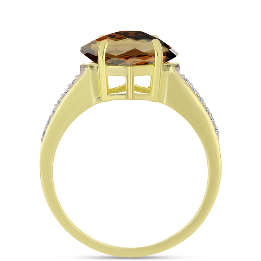 Anel de Prata com Banho de Ouro com Quartzo Cognac e Topázio Branco