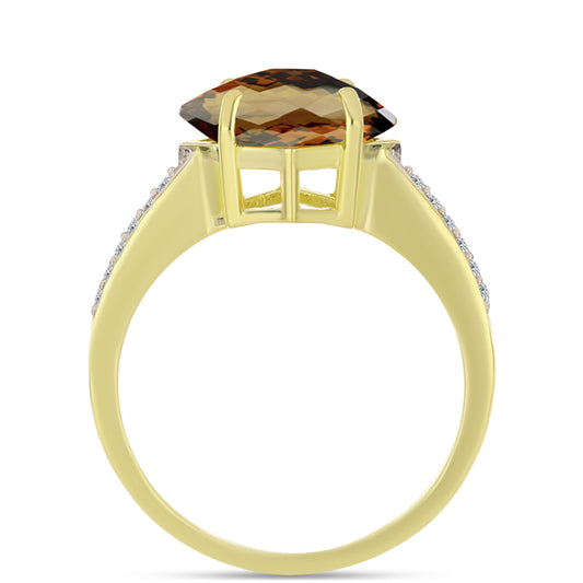 Anel de Prata com Banho de Ouro com Quartzo Cognac e Topázio Branco