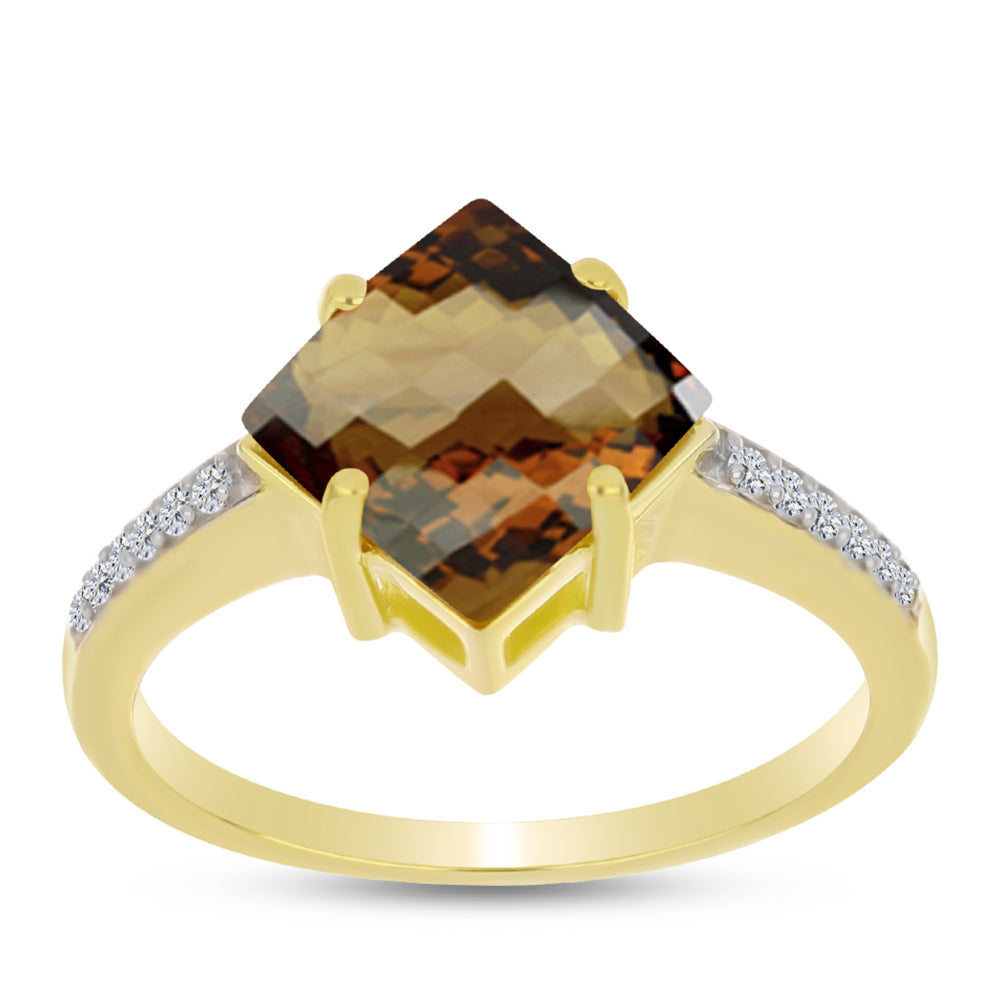 Anel de Prata com Banho de Ouro com Quartzo Cognac e Topázio Branco 3 