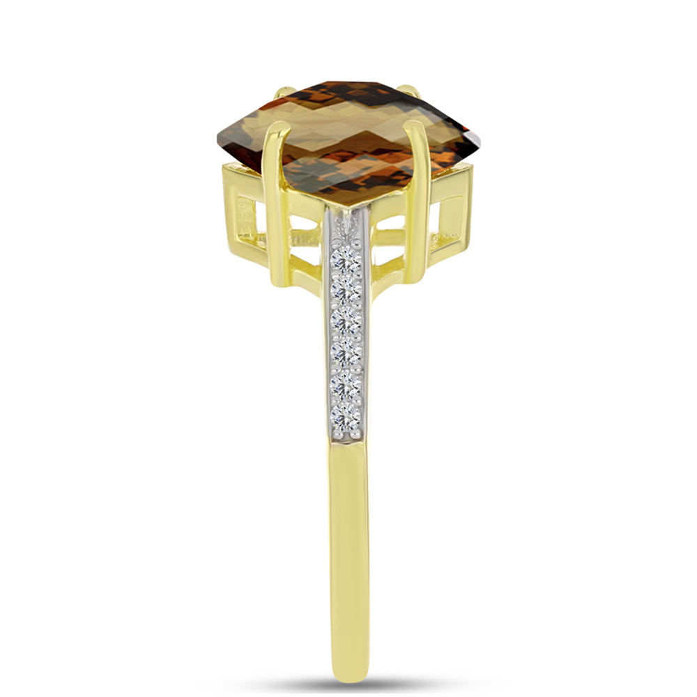 Anel de Prata com Banho de Ouro com Quartzo Cognac e Topázio Branco 4 