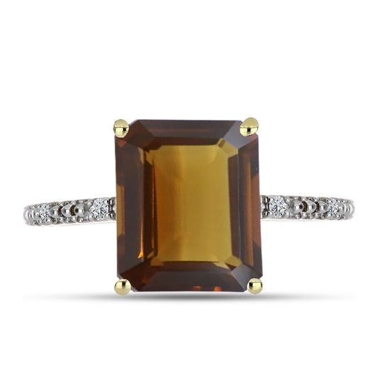 Anel de Prata com Banho de Ouro com Quartzo Cognac e Topázio Branco