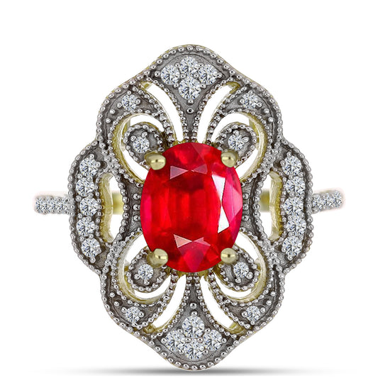 Anel de Prata com Banho de Ouro com Ágata Vermelha e Topázio Branco  Contraste: Cabeca de Veado (800)