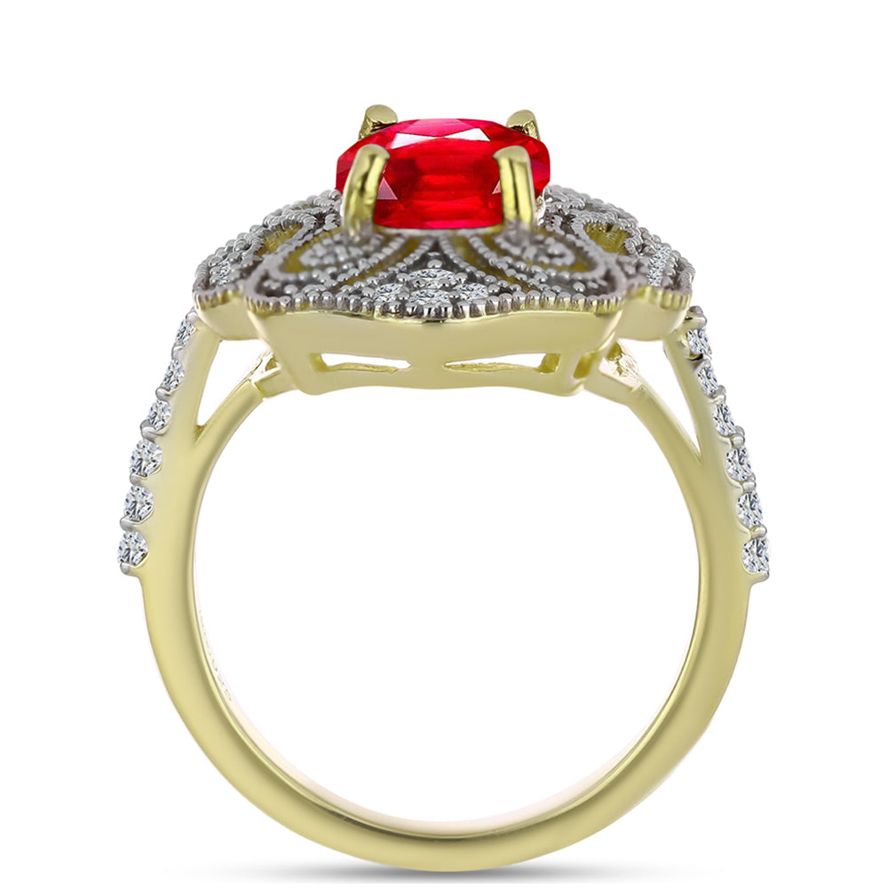 Anel de Prata com Banho de Ouro com Ágata Vermelha e Topázio Branco  Contraste: Cabeca de Veado (800)