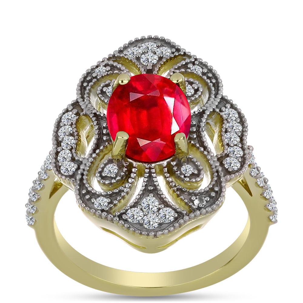 Anel de Prata com Banho de Ouro com Ágata Vermelha e Topázio Branco  Contraste: Cabeca de Veado (800) 3 