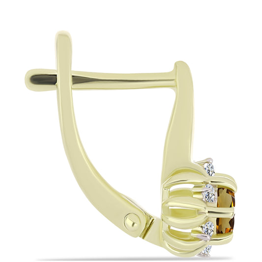 Brincos de Prata com Banho de Ouro com Quartzo Cognac e Topázio Branco