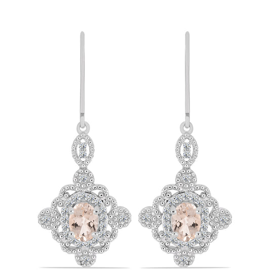 Brincos de Prata com Morganita de Gozareh e Topázio Branco