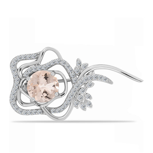 Alfinete de Prata com Morganita de Gozareh e Topázio Branco  Contraste: Cabeca de Veado (800)