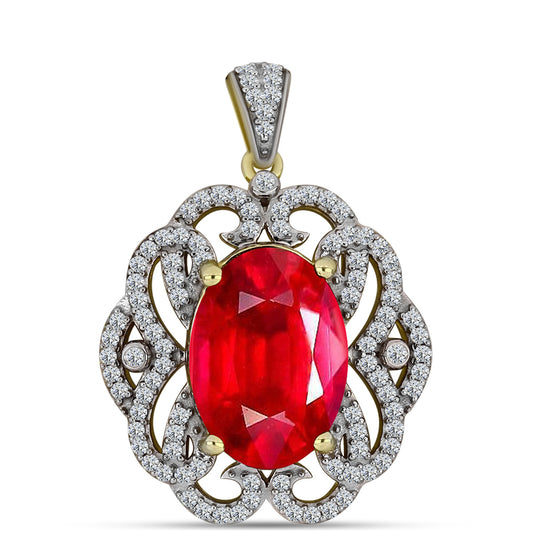 Pendente de Prata com Banho de Ouro com Ágata Vermelha e Topázio Branco  Contraste: Cabeca de Veado (800)