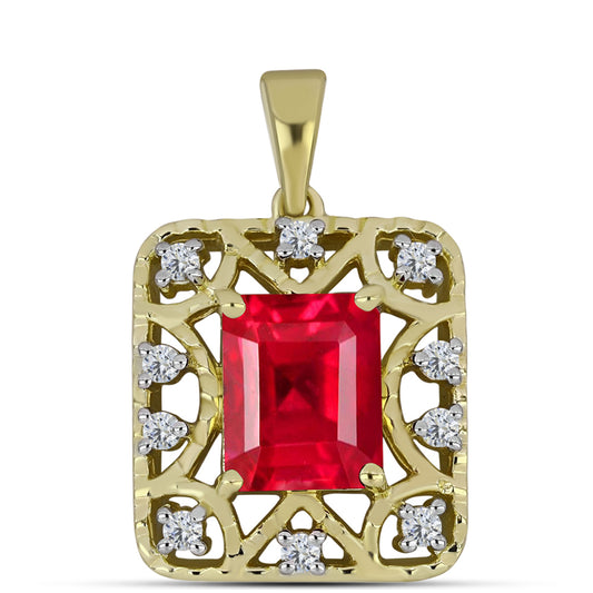 Pendente de Prata com Banho de Ouro com Ágata Vermelha e Topázio Branco  Contraste: Cabeca de Veado (800)