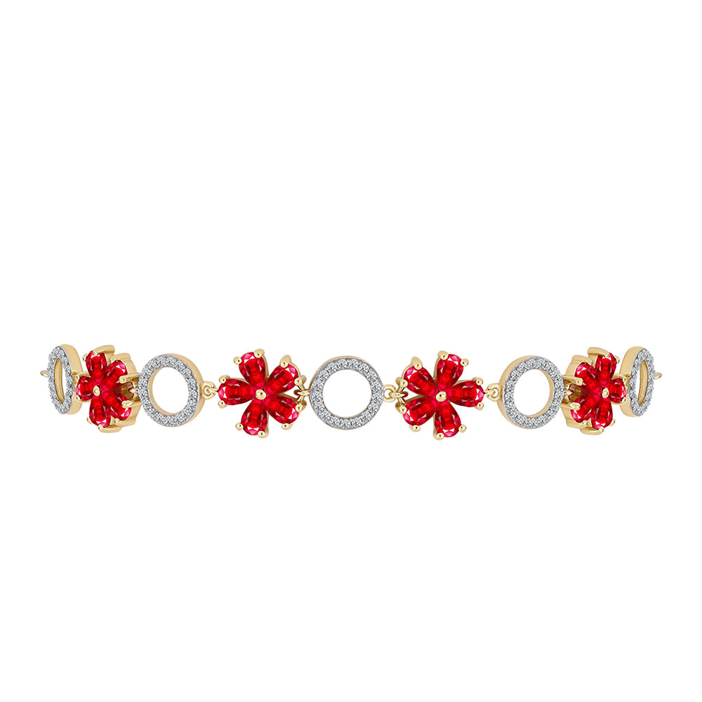 Pulseira de Prata com Banho de Ouro com Ágata Vermelha e Topázio Branco  Contraste: Cabeca de Veado (800)