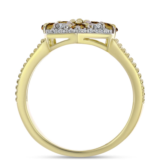 Anel de Prata com Banho de Ouro com Quartzo Cognac e Topázio Branco  Contraste: Cabeca de Veado (800)