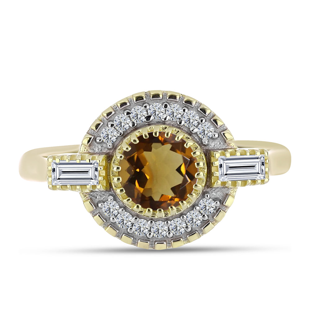 Anel de Prata com Banho de Ouro com Quartzo Cognac e Topázio Branco  Contraste: Cabeca de Veado (800) 1 