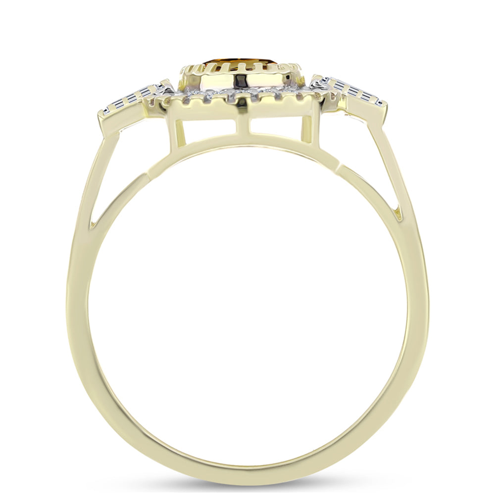 Anel de Prata com Banho de Ouro com Quartzo Cognac e Topázio Branco  Contraste: Cabeca de Veado (800) 2 