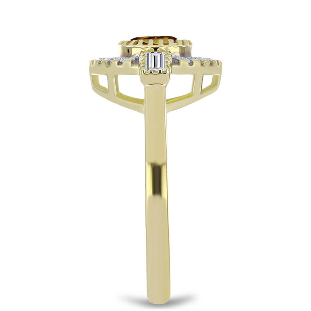 Anel de Prata com Banho de Ouro com Quartzo Cognac e Topázio Branco  Contraste: Cabeca de Veado (800) 4 