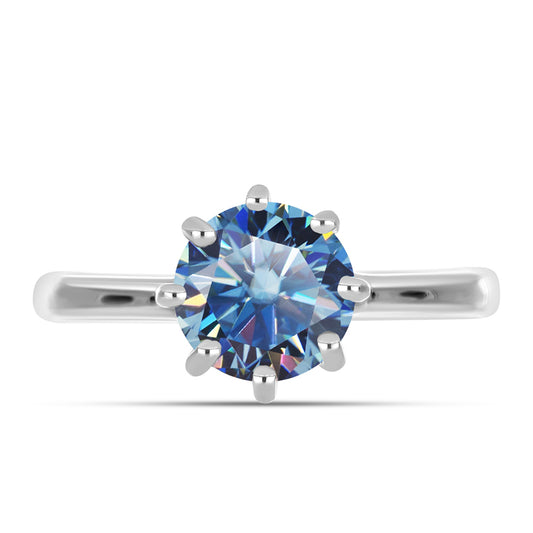 Anel de Prata com Moissanite Azul Oceano